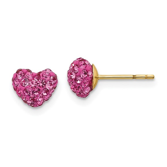 14k Yellow Gold Madi K Children's Jewelry Post Multi Pink Crystal Heart Earrings